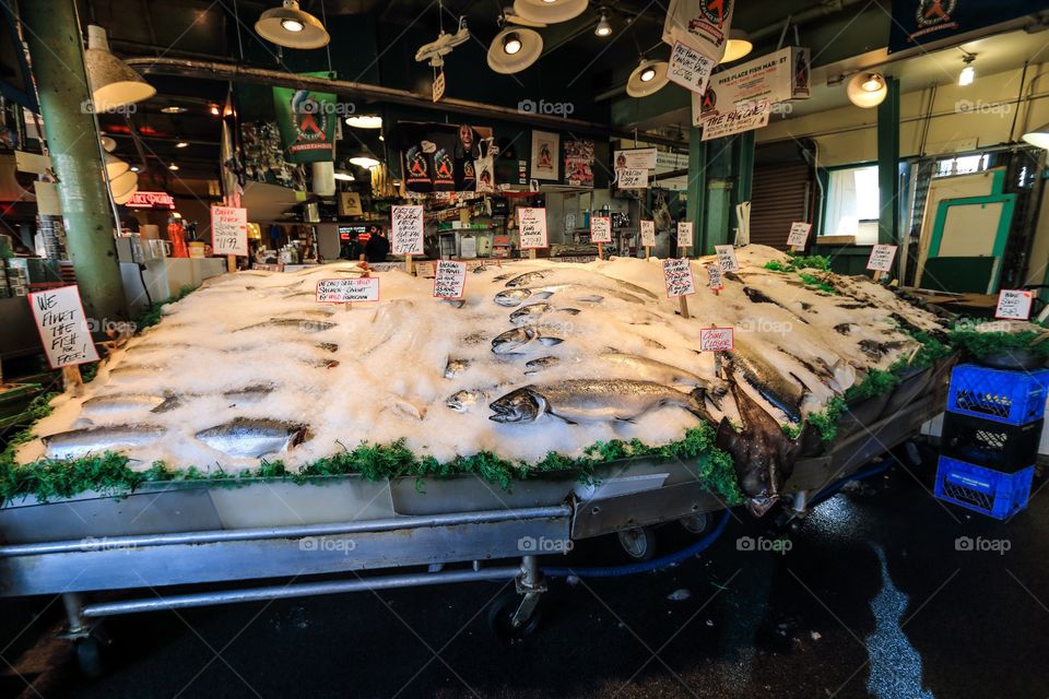 Fish shop at Pike place market Seattle Washington USA 