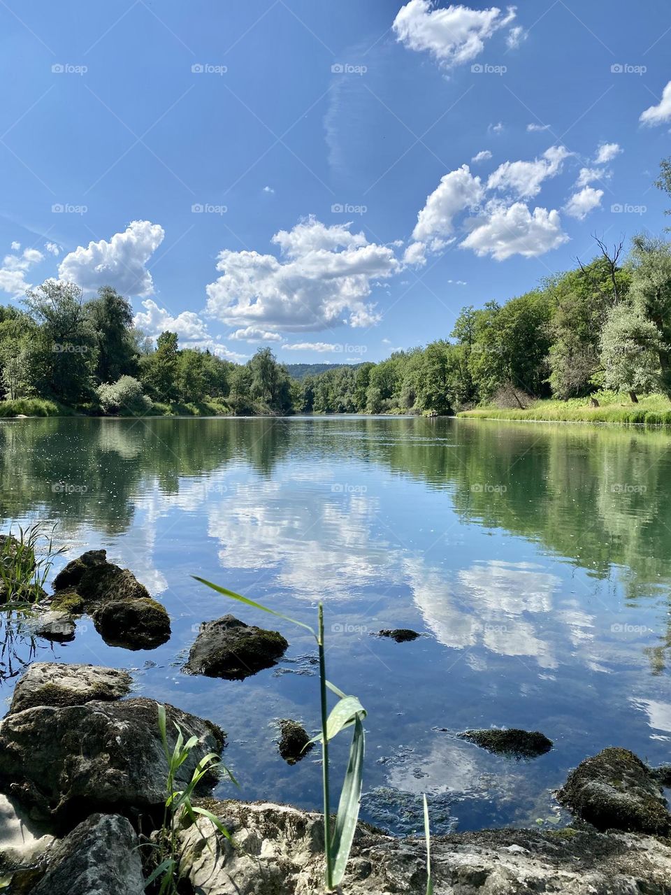 water landscape grass and clouds