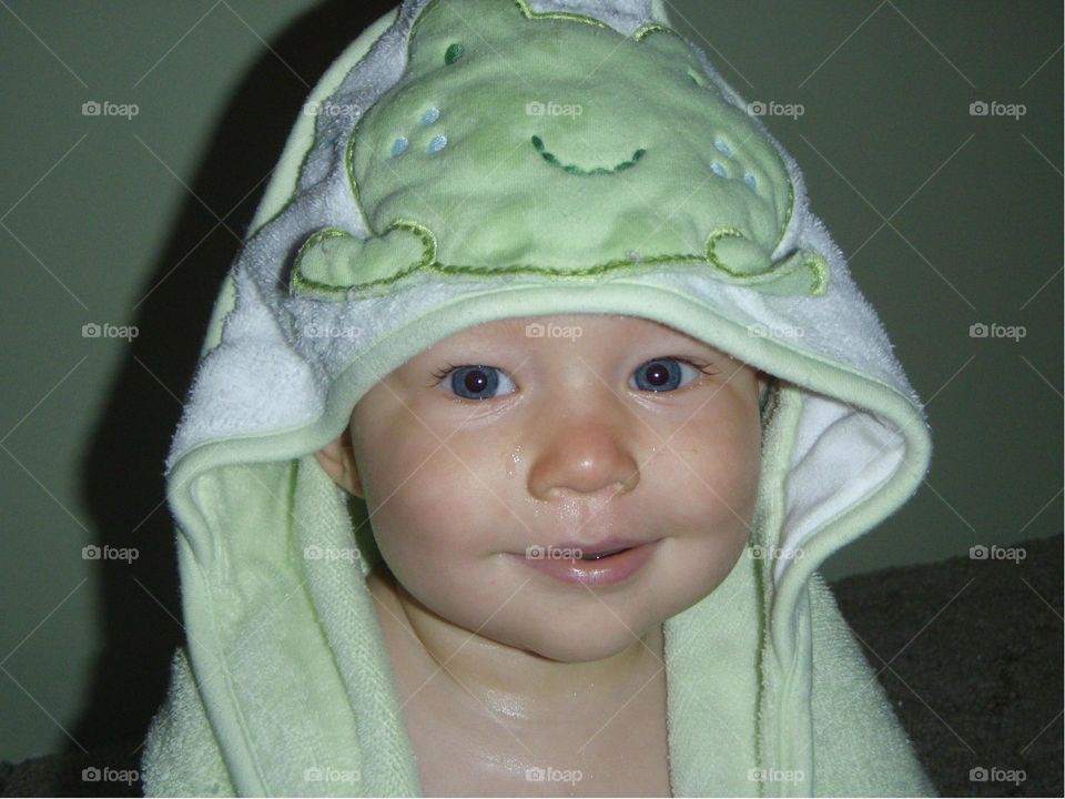 Close-up of baby in towel