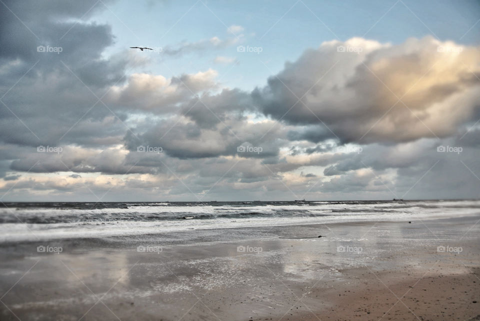 A picture of a beach, after a stormy day