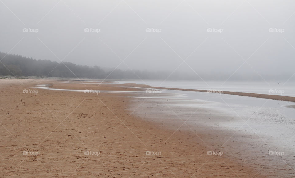 Pure beach against foggy sky