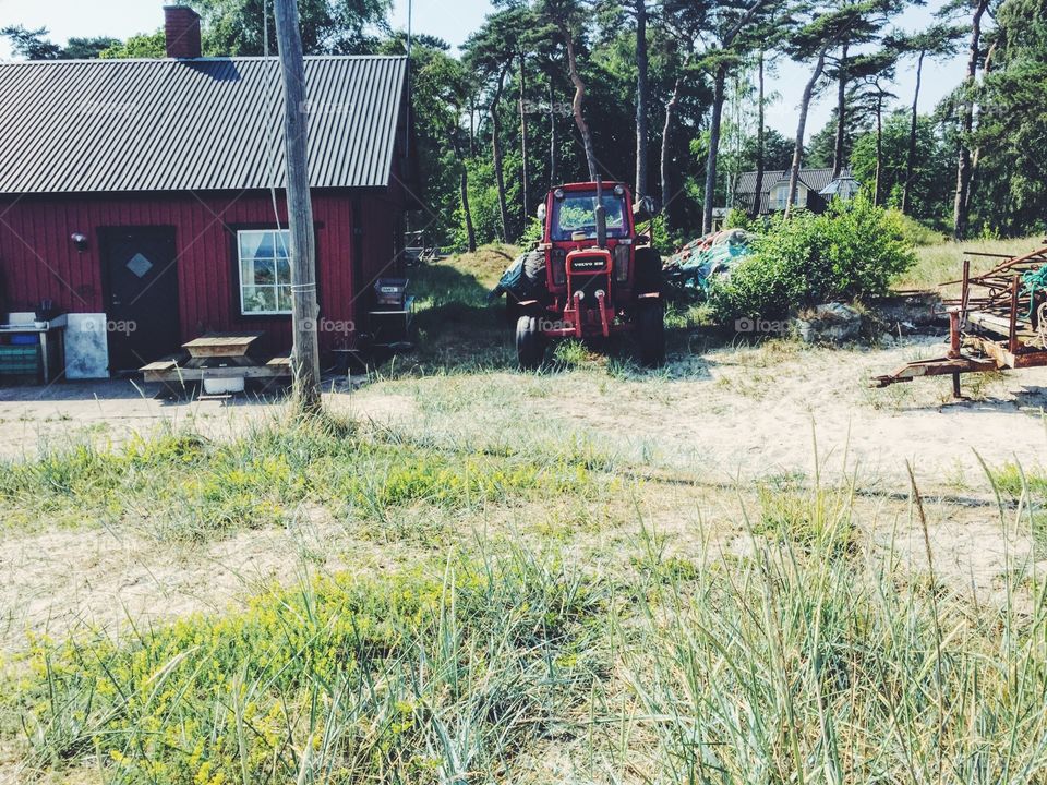 Countryside with barn and tractor