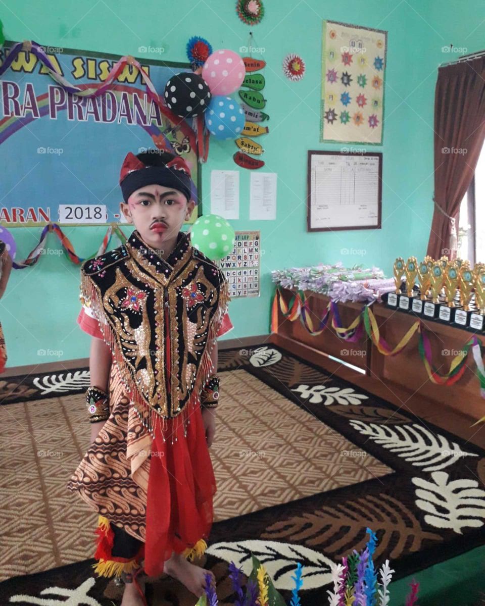 Tradisional kid outfit from East Java for Reog Dancing Ponorogo. pure culture of Indonesia