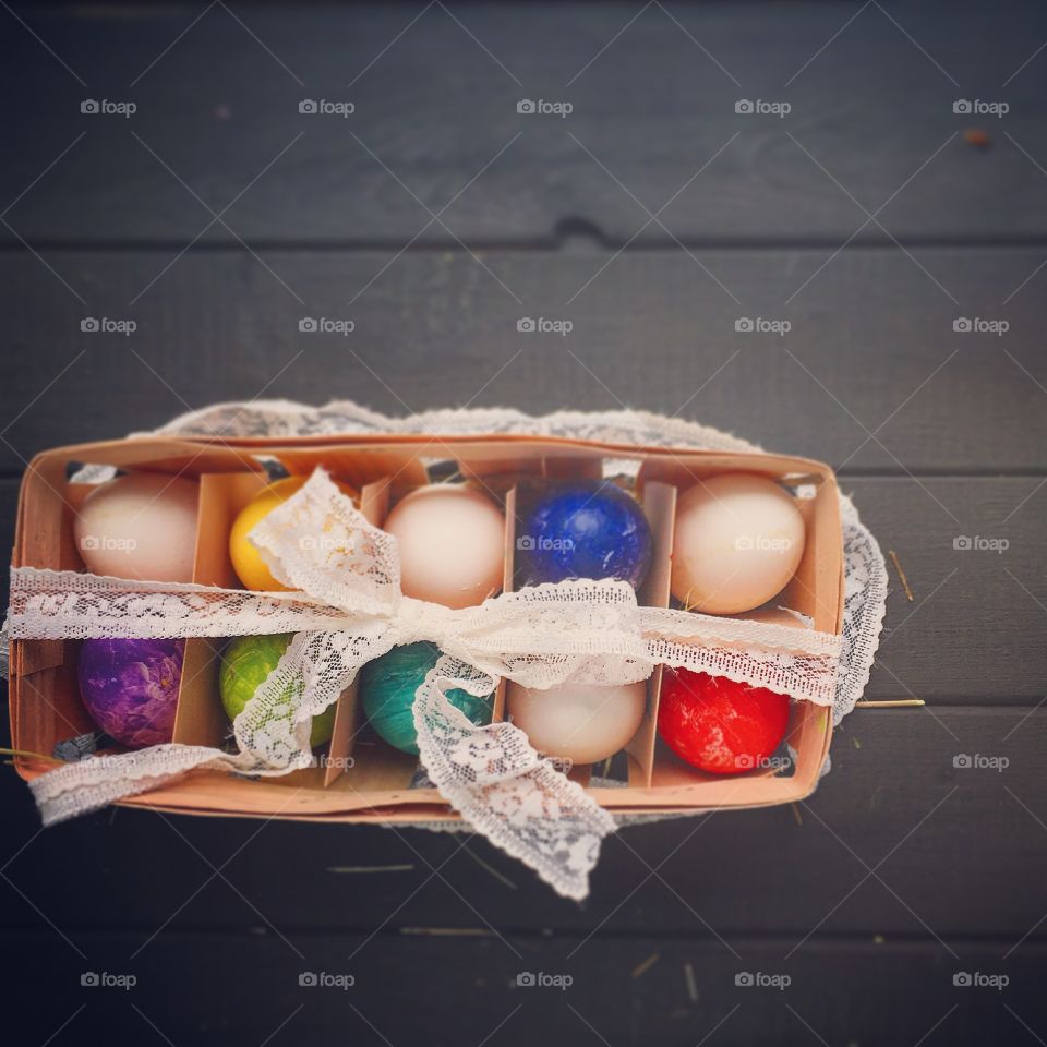 Easter eggs in basket