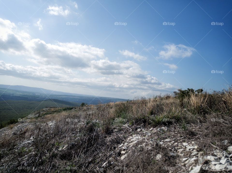 View from the mountain. Sunny weather.