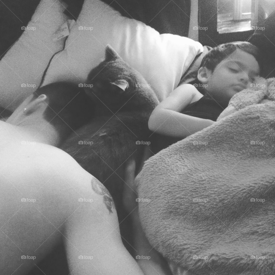 The boys crew is napping as a unit. 