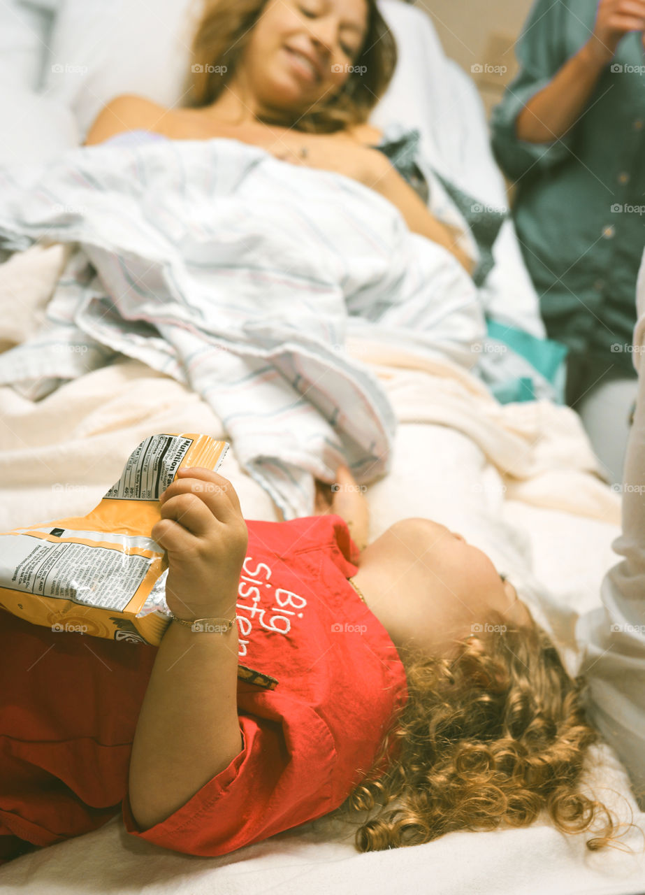 Bed, Reclining, Indoors, Woman, People