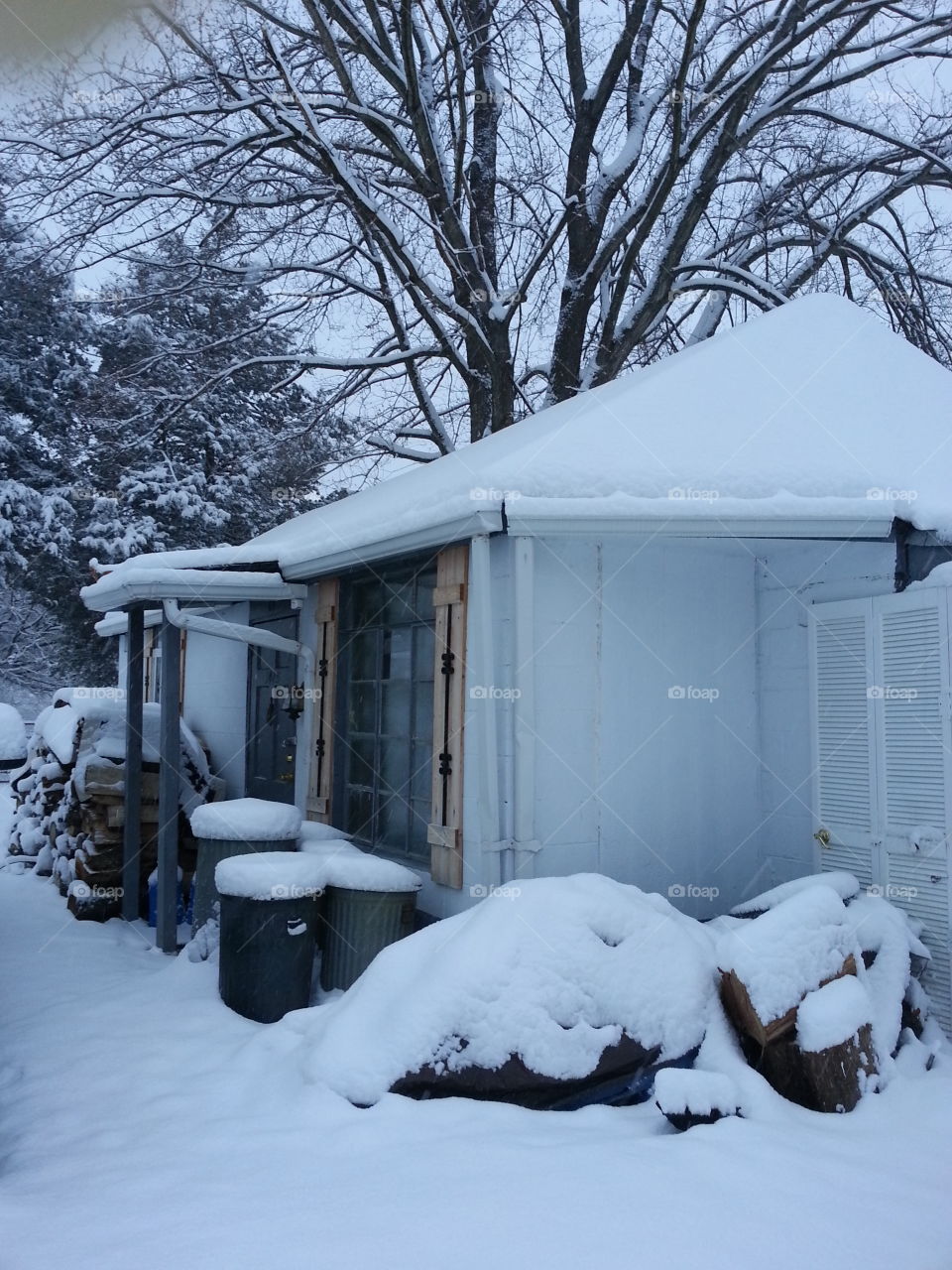 Snow covered Garage. Snow covered garage