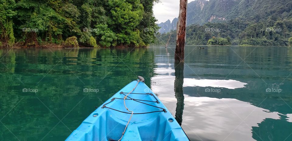 Kayaking in serene lake