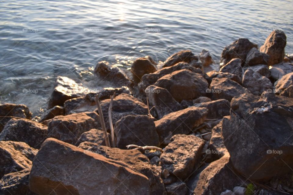Rocks on the lakeshore in Mackinaw City, Michigan. 