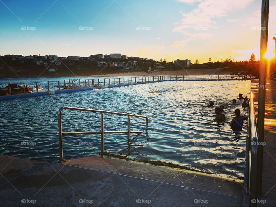 The beach pool in the evening 
