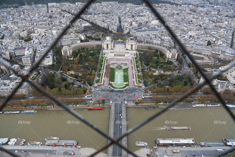 A view of the Trocadero Gardens from the Eiffel Tower