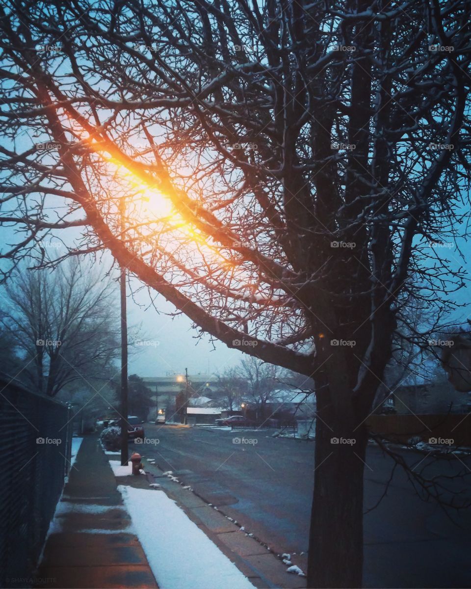 Cold Winter Street at Sunset