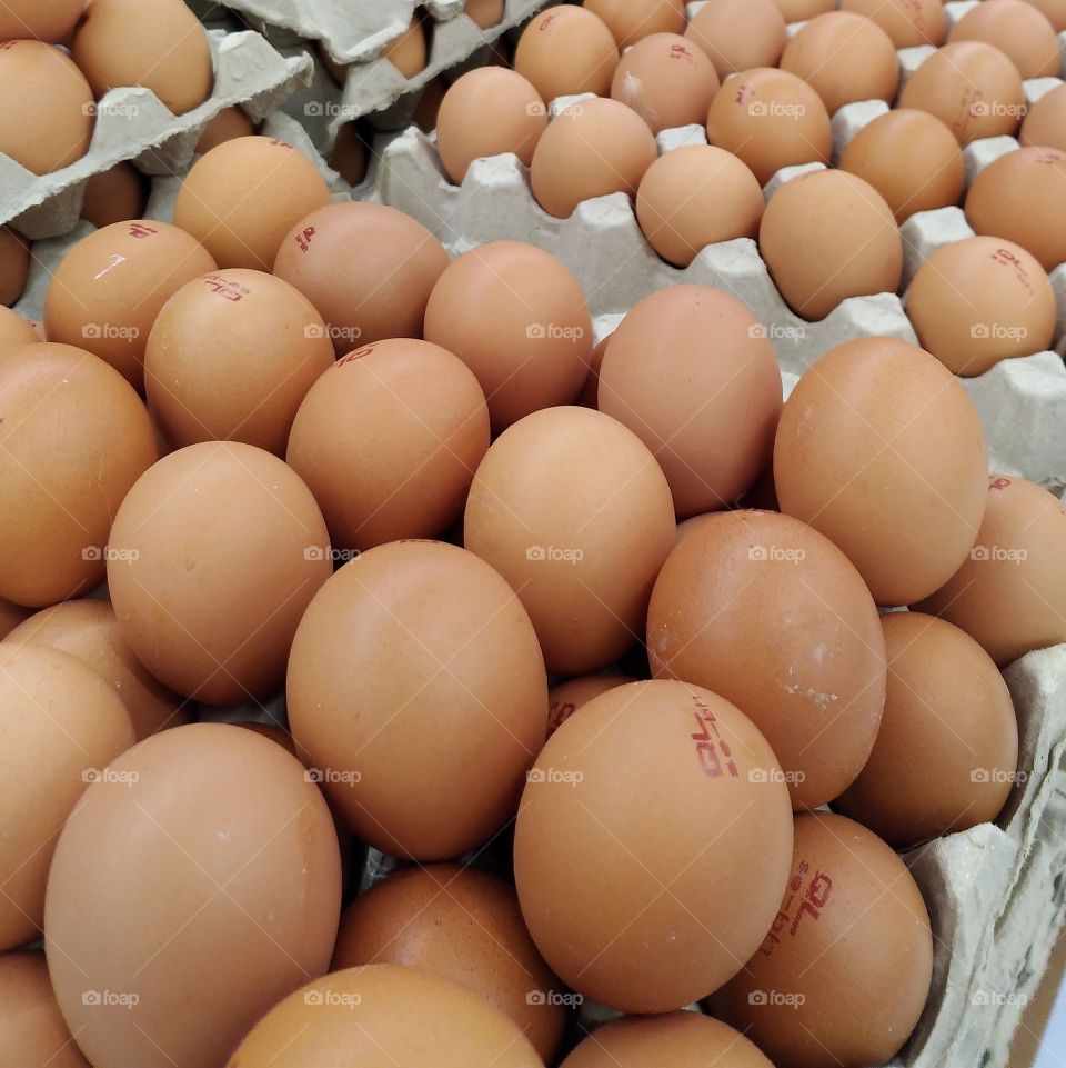Pile of eggs at supermarket