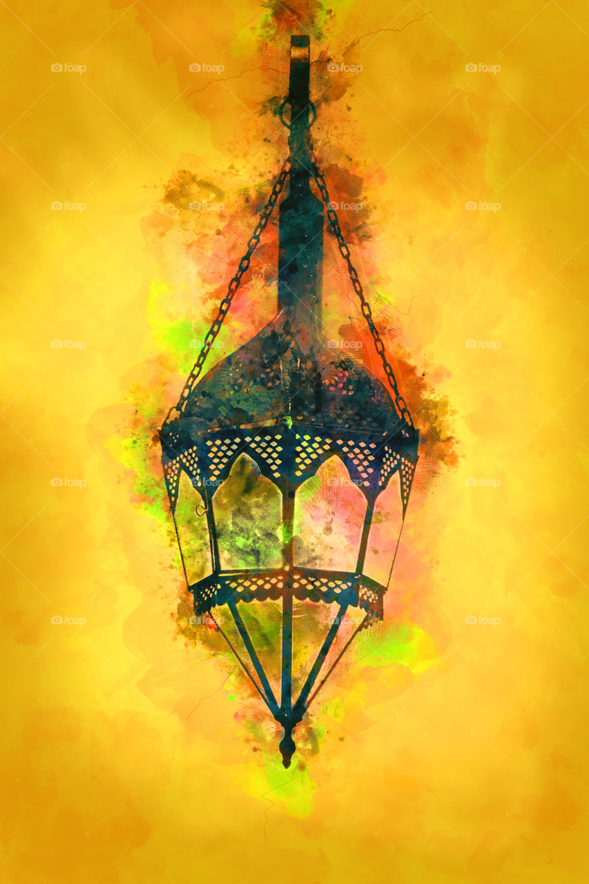 Artistic middle eastern lamp digital water color painting