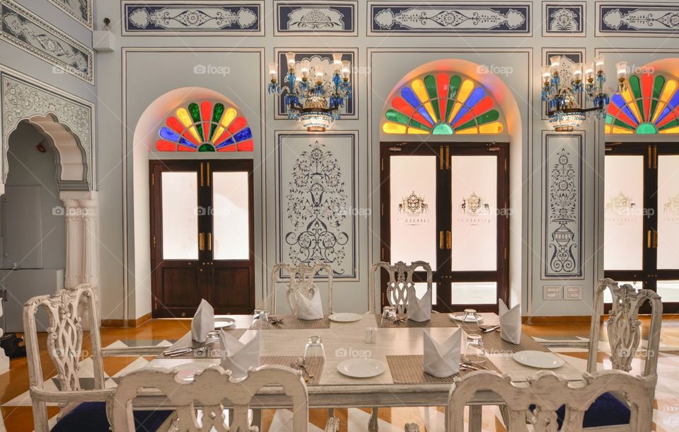 Dining table and chairs,