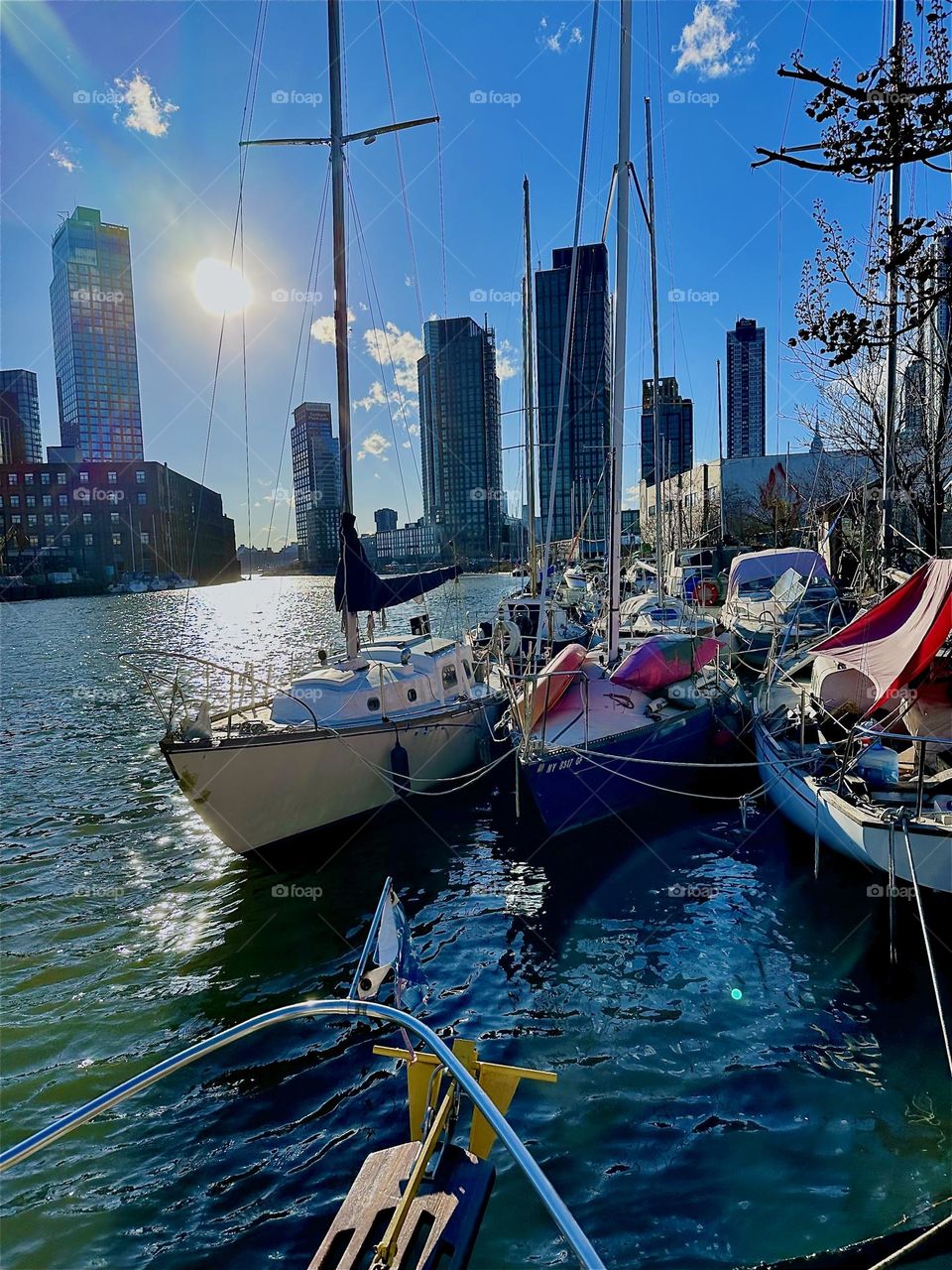 This is “Newtown Creek” by the “Pulaski Bridge” in LIC, Queens seen from the outside front deck of “Salvation”, the “28 ft 1969 Luhrs” cabin cruiser that I and my partner “Timothy Trespas” call home. 2024. Hypnotic Productions