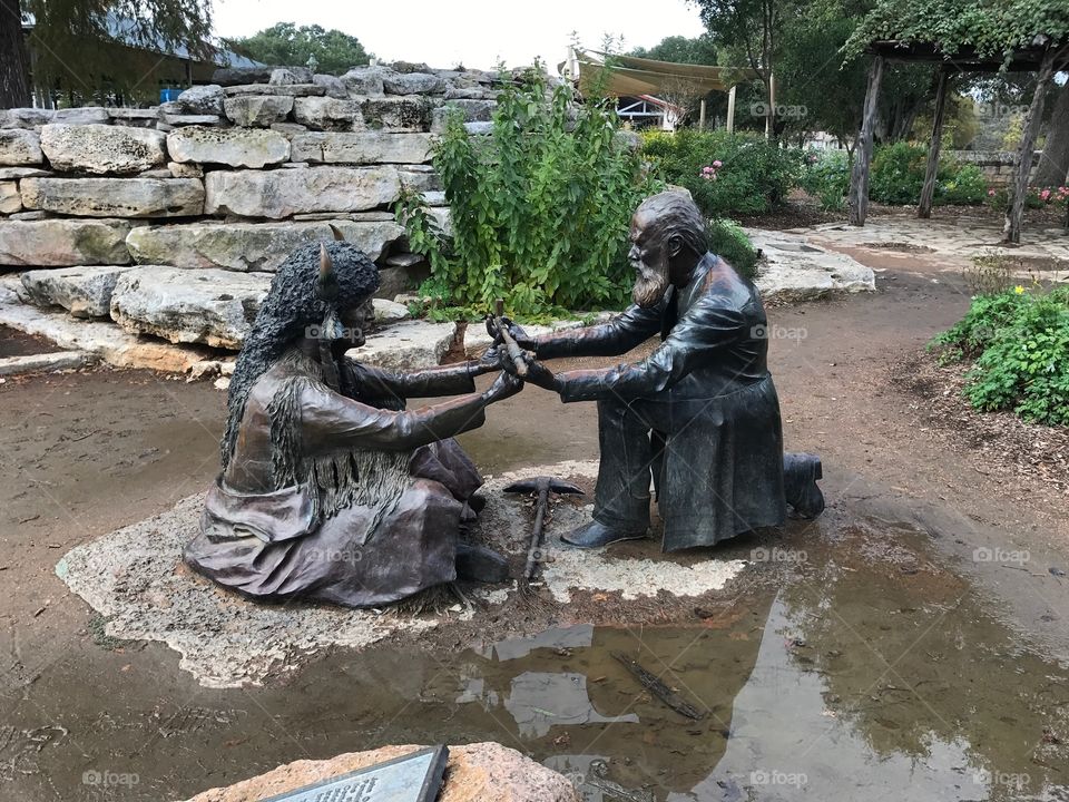 'Lasting Friendship' bronze statues in Fredericksburg, Texas. 