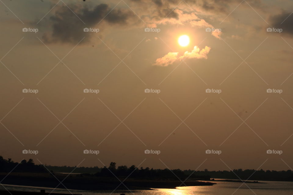 sunset and moon at night with sky view