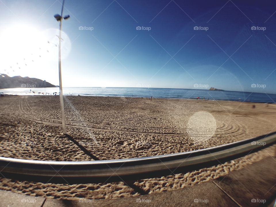 a photo of the beach in Benidorm very early in the morning, this photo was taken with a clip on wide angle lens