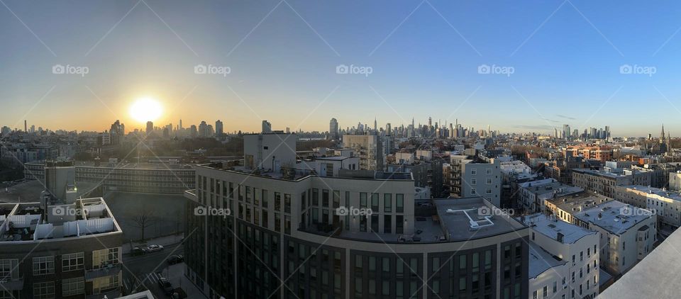 Rooftop view of New York, on the roof in Brooklyn, sky high penthouse in New York, living in New York, view from the penthouse, city from above 