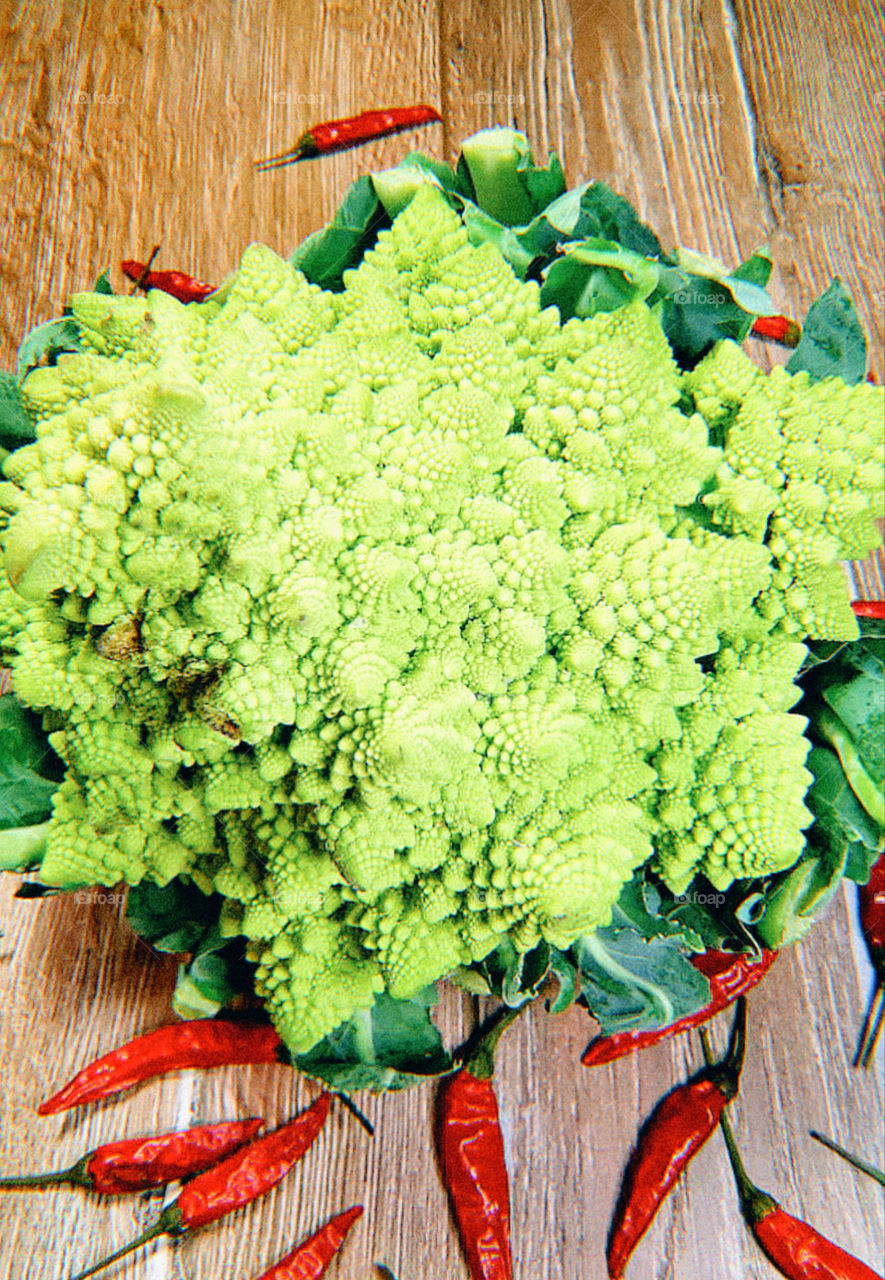 Cabbage and chili peppers