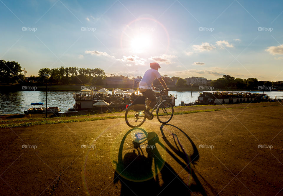 Biking by Vistula riverside in Krakow