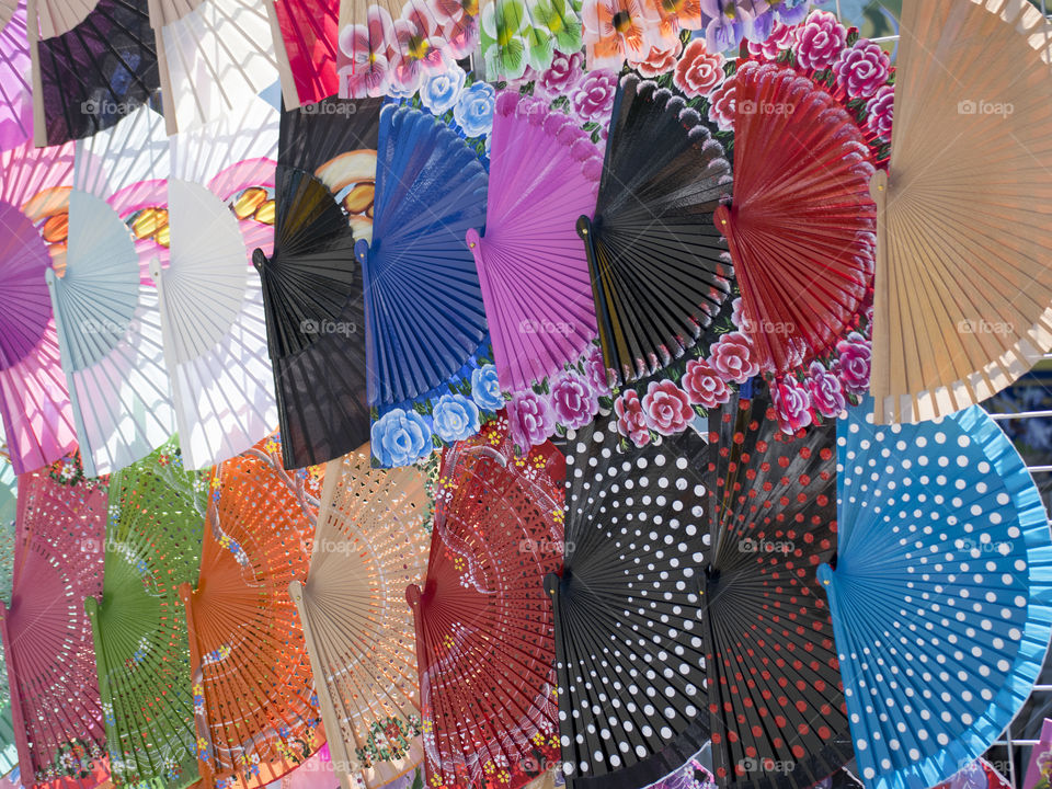 Colorful fans in an store of Sanlucar
