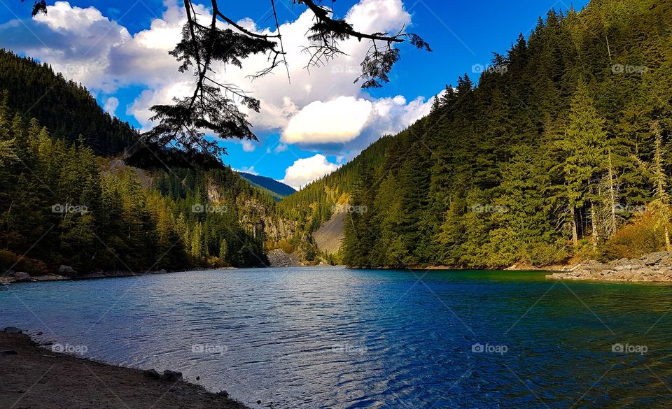 Enhanced photo of a local lake off the side of the mountain in Chiliwack, British Columbia 