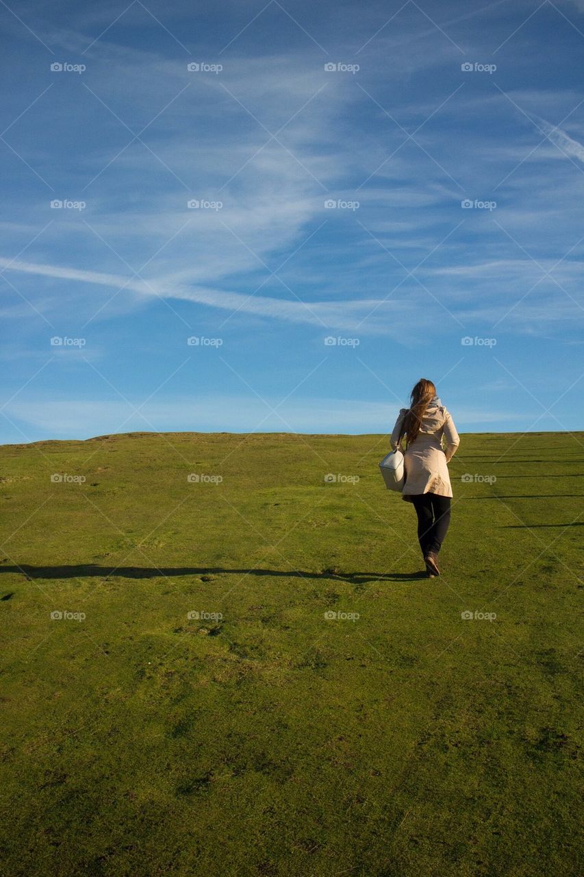 summer grass girl walking grassy hill by Petalskull