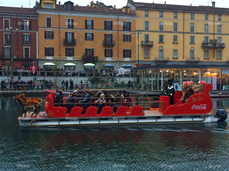 The carriage of Santa Claus in the river