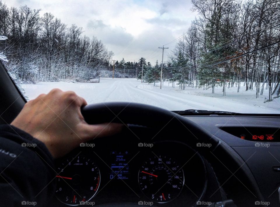 Driving through a snowstorm in Buffalo, New York