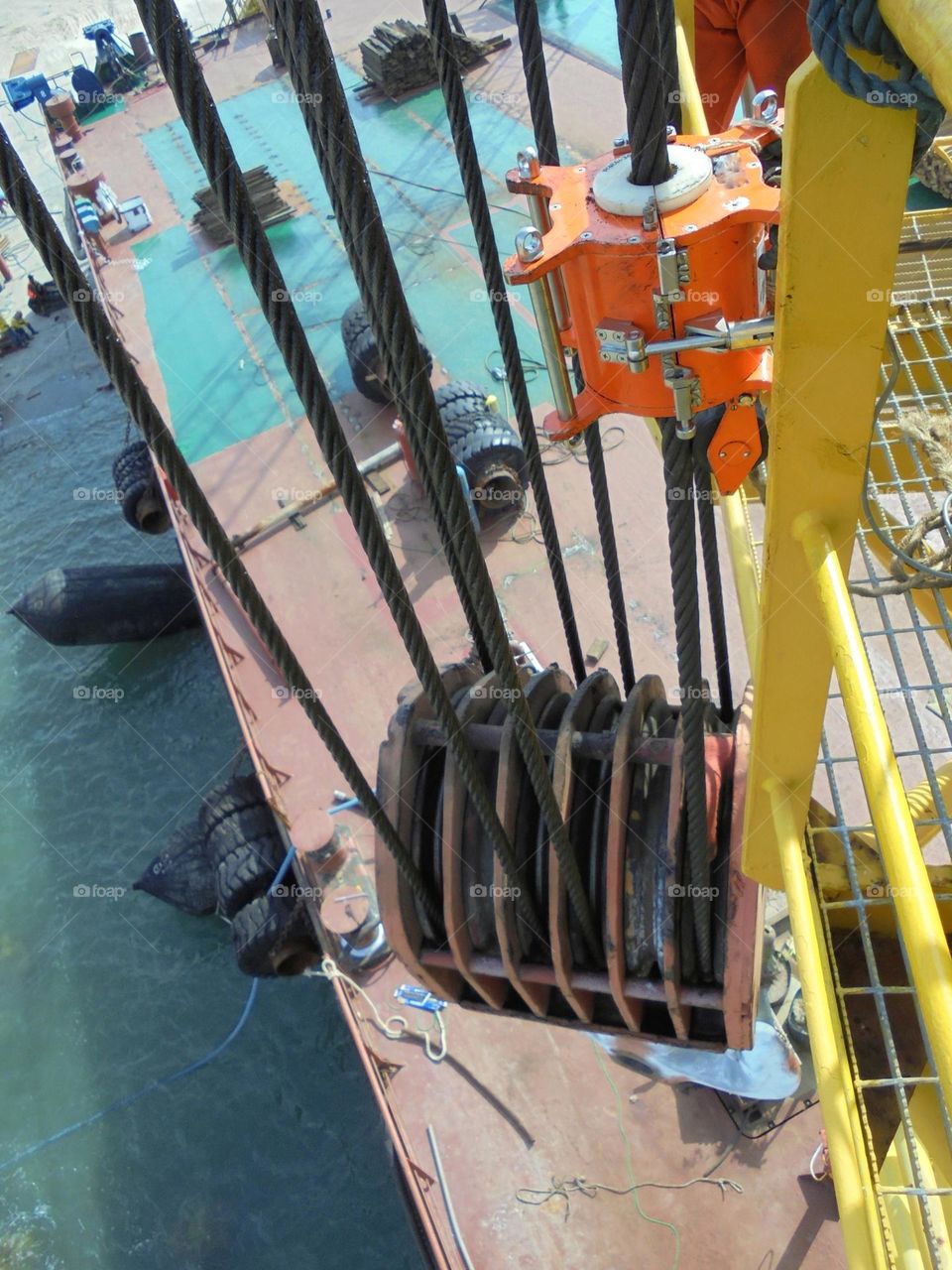 Wire rope tester on barge crane