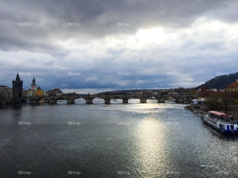 St Charles bridge in storm 