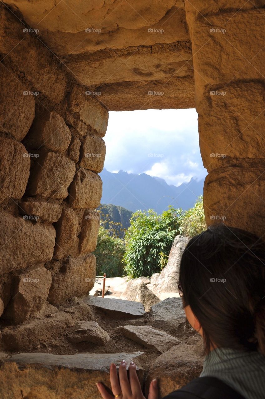 Stone window in machu picchu