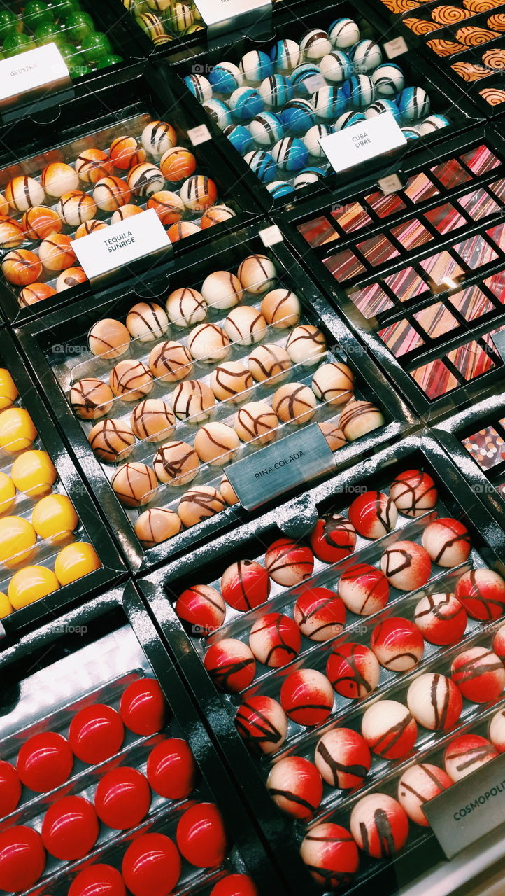 Assorted chocolate truffles and fruit ganache pralines