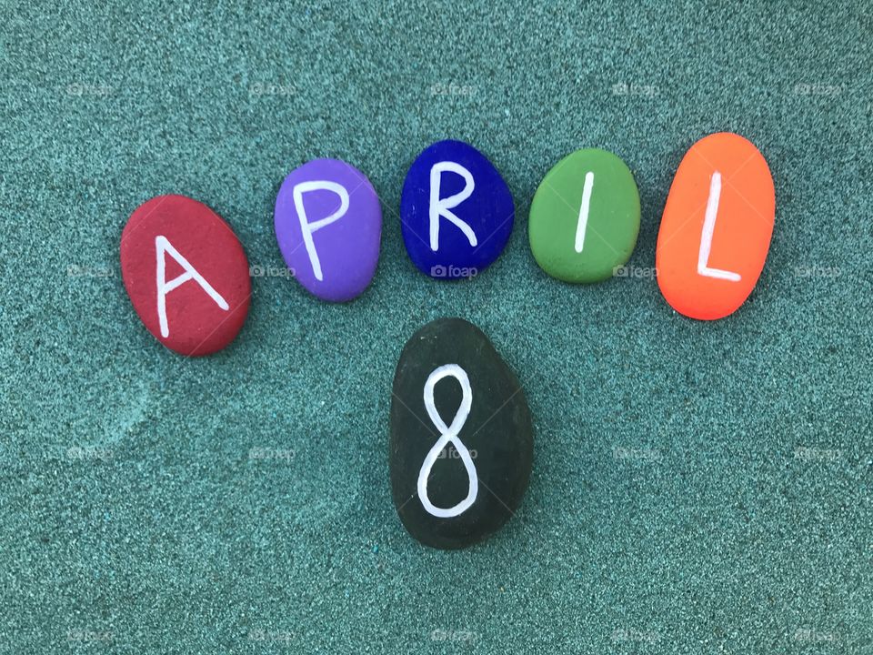 8 April, calendar date with colored stones 