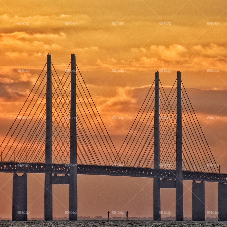 Bridge pillars in sunset 