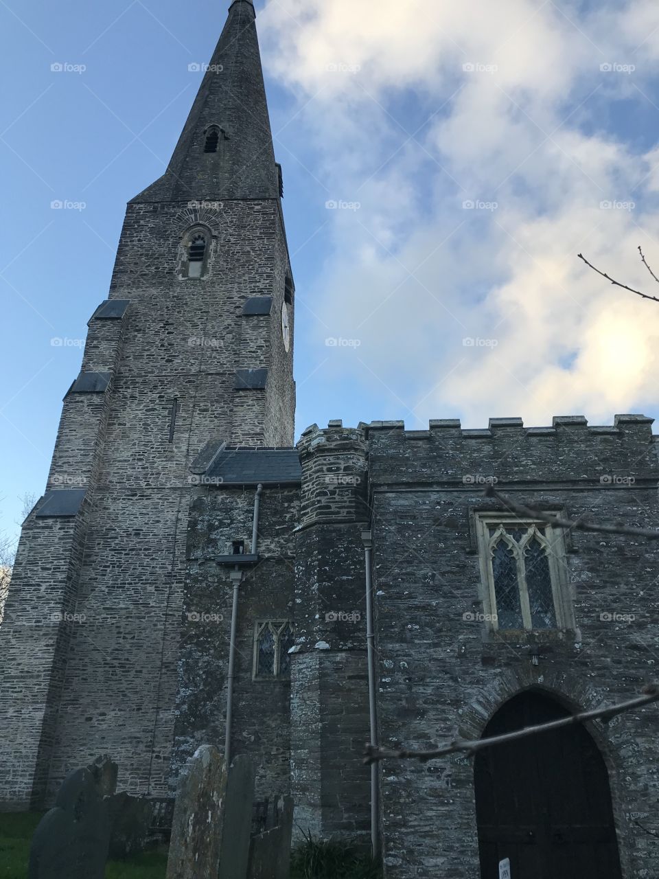 St George’s Church in Modbury in late afternoon sunshine, a bit of light relief, from the dark days of winter.