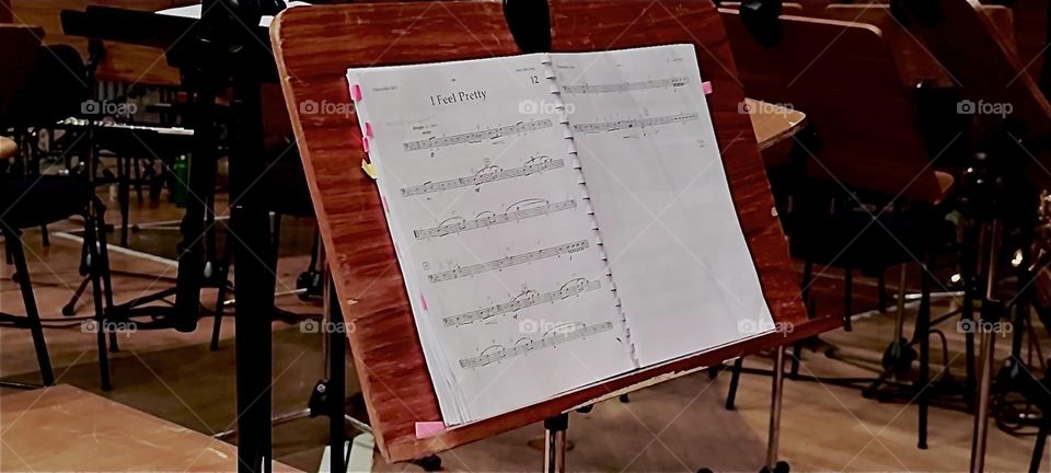 This is the score for the musical “West Side Story” that is being performed by students at the music academy in “Regensburg”, “Bavaria”, Germany. 2024. Hypnotic Productions