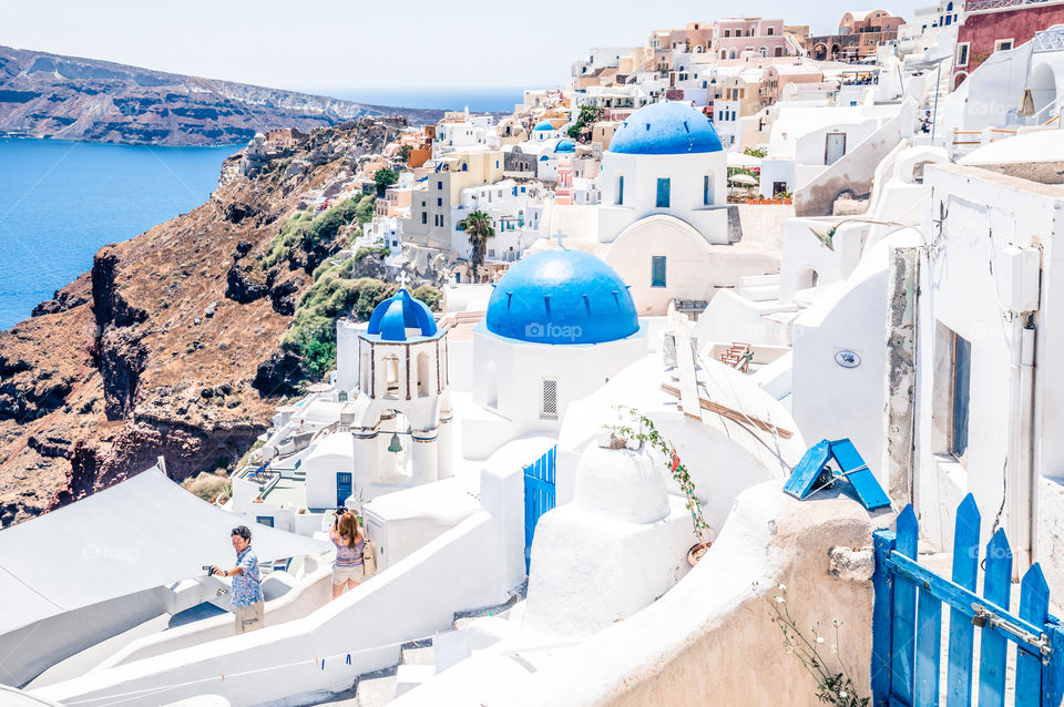 Tourists Taking Photo Selfie In Famous Greek Island Santorini
