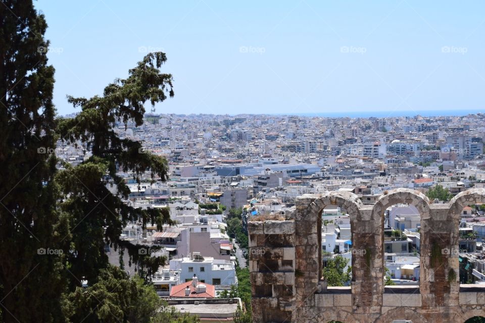 Ancient ruins and view of Athens 
