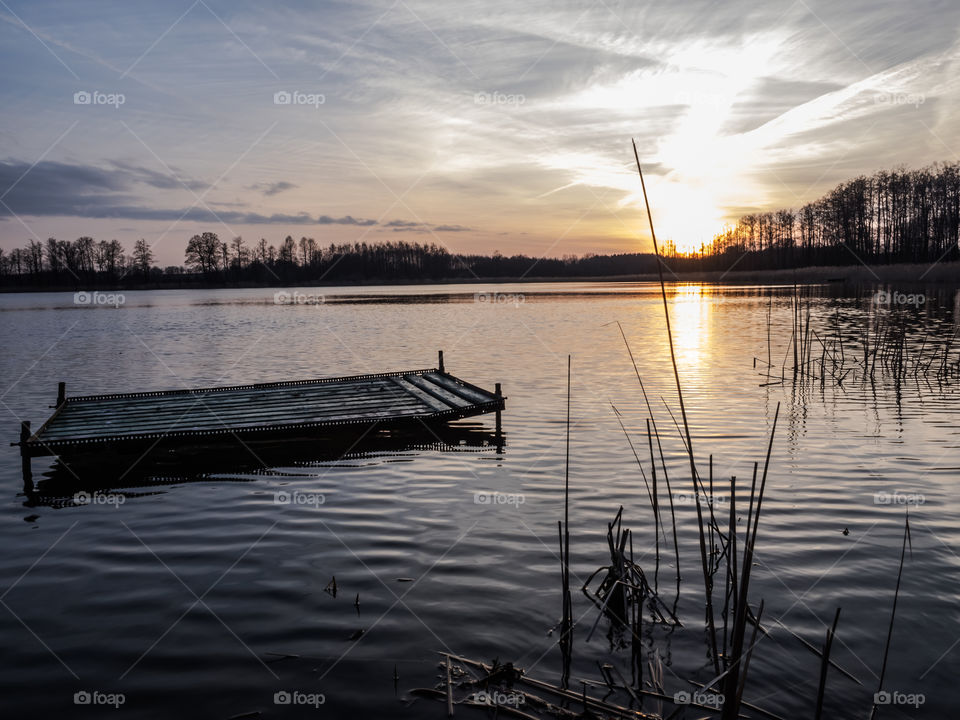 Sunset view of idyllic lake