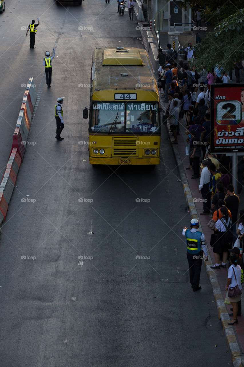 Bus station in rush hour in Bangkok Thailand 