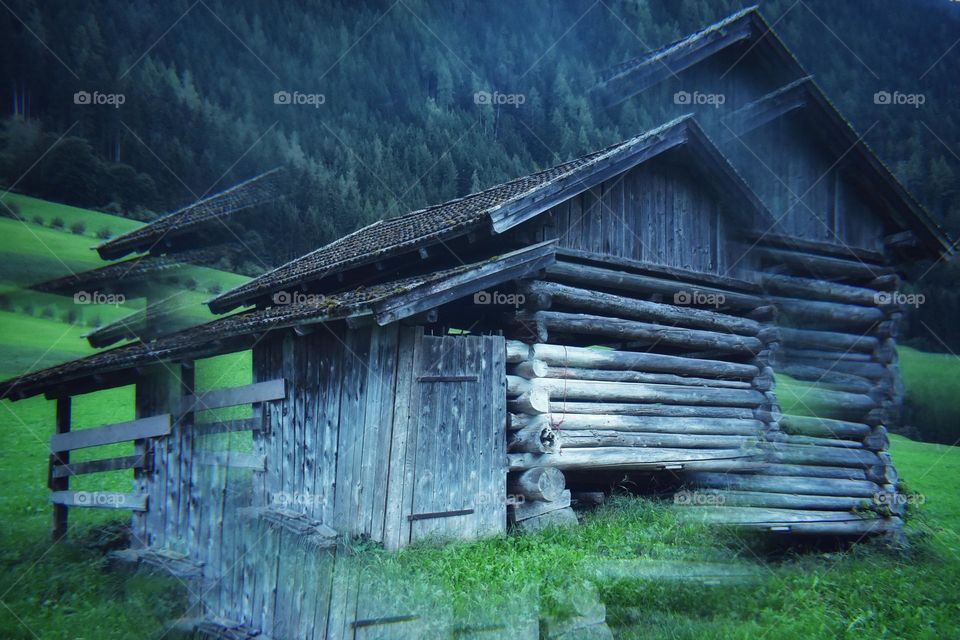 Abandon log cabin high in the mountains, Austrian mountains 