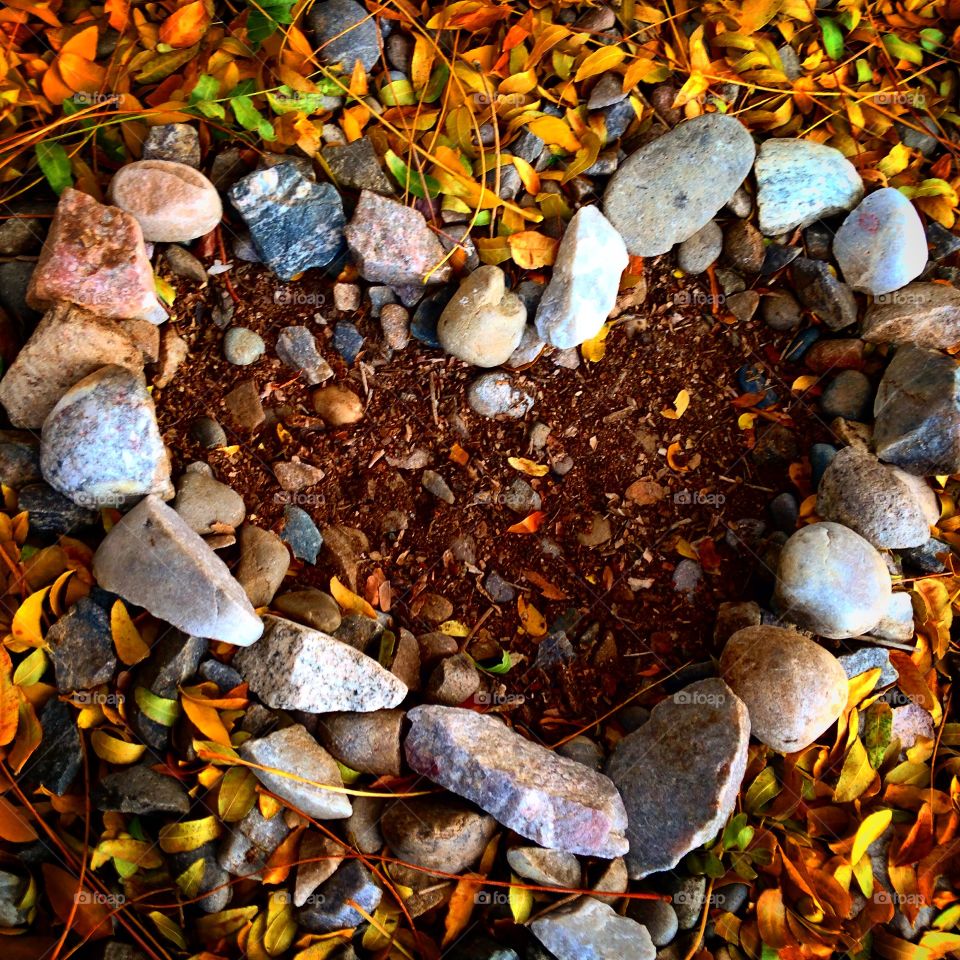 FALLing in Love. A heart of rocks in the middle of gorgeous fall leaves