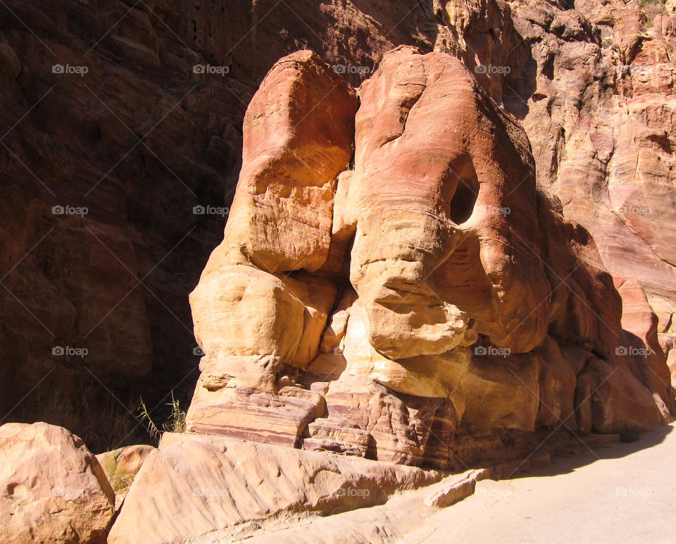 fish-like rocks in Petra, Jordan. elephant rocks