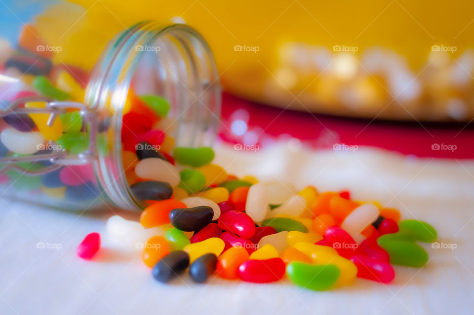 Jelly beans tipped out of the jar.