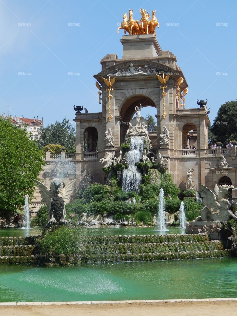 Famous fountain in the park in Barcelona Spain 