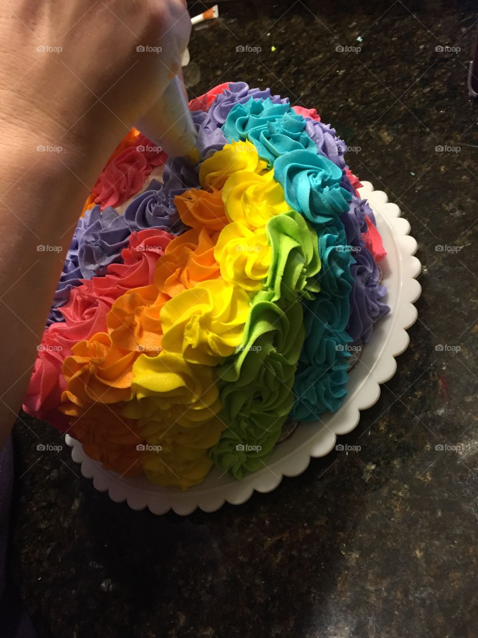 Rainbow cake decorating